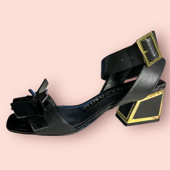 Kat Maconie Black Strappy Block Heels Gold Buckle Abstract Funky Size 7 Size 33 - Picture 2 of 6